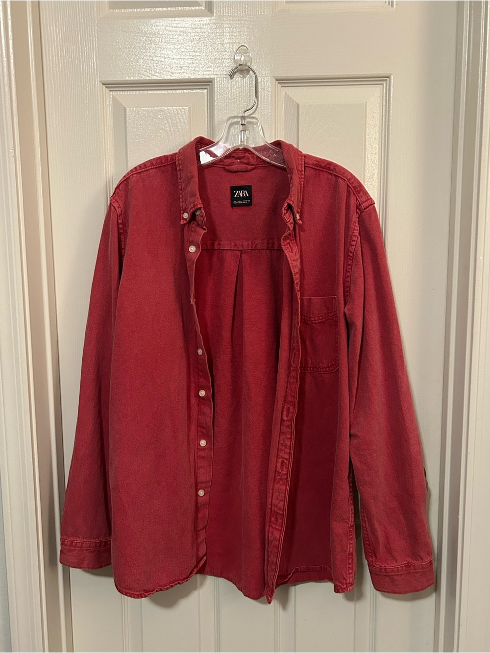 Zara Men's Washed Red Button-Up Overshirt
